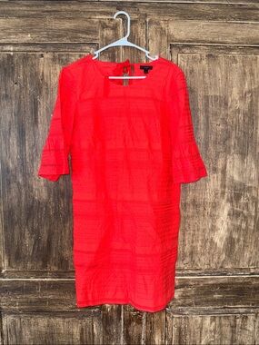 J. Crew Red Lace Midi Dress with Bell Sleeves